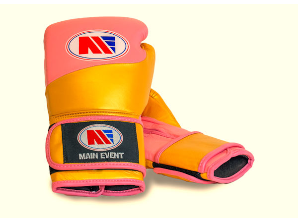 Main Event FBG 1000 Futura Leather Boxing Gloves Gold and Pink
